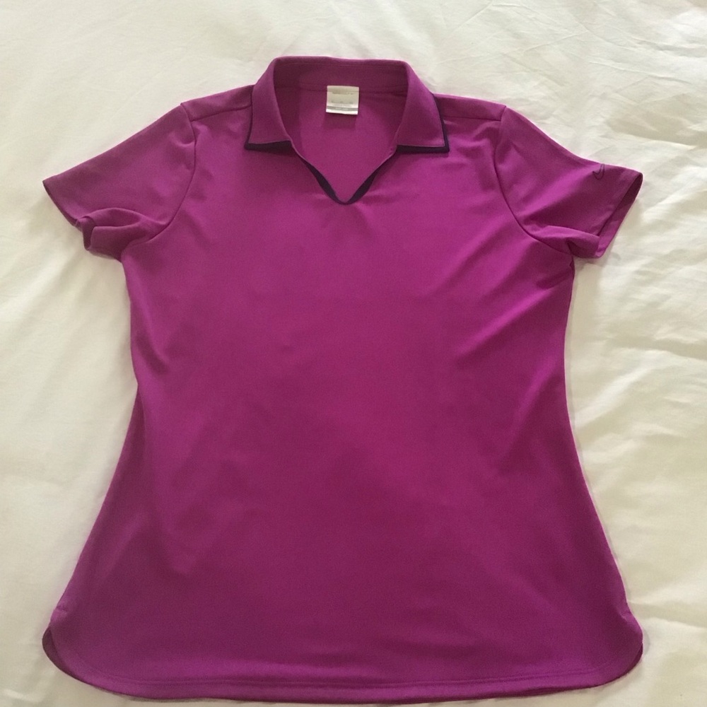 Nike Golf Dri-Fit Raspberry Pink Short Sleeve Top w/Navy Trim, Size XL